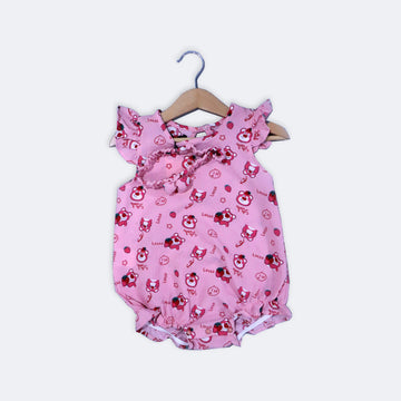 BABY PINK BEAR LOTSO PRINT WITH BAND ROMPER FOR GIRLS